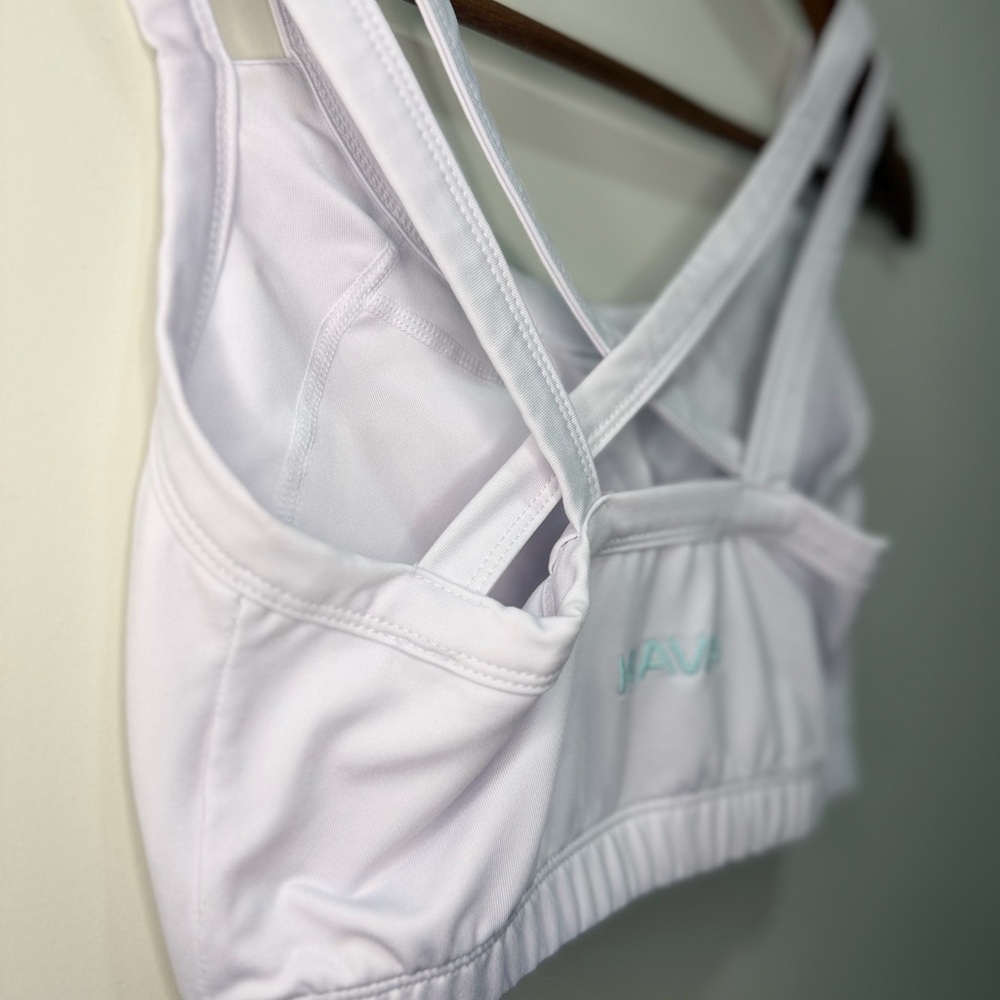 KIAVA White Sports Bra with Aqua Logo